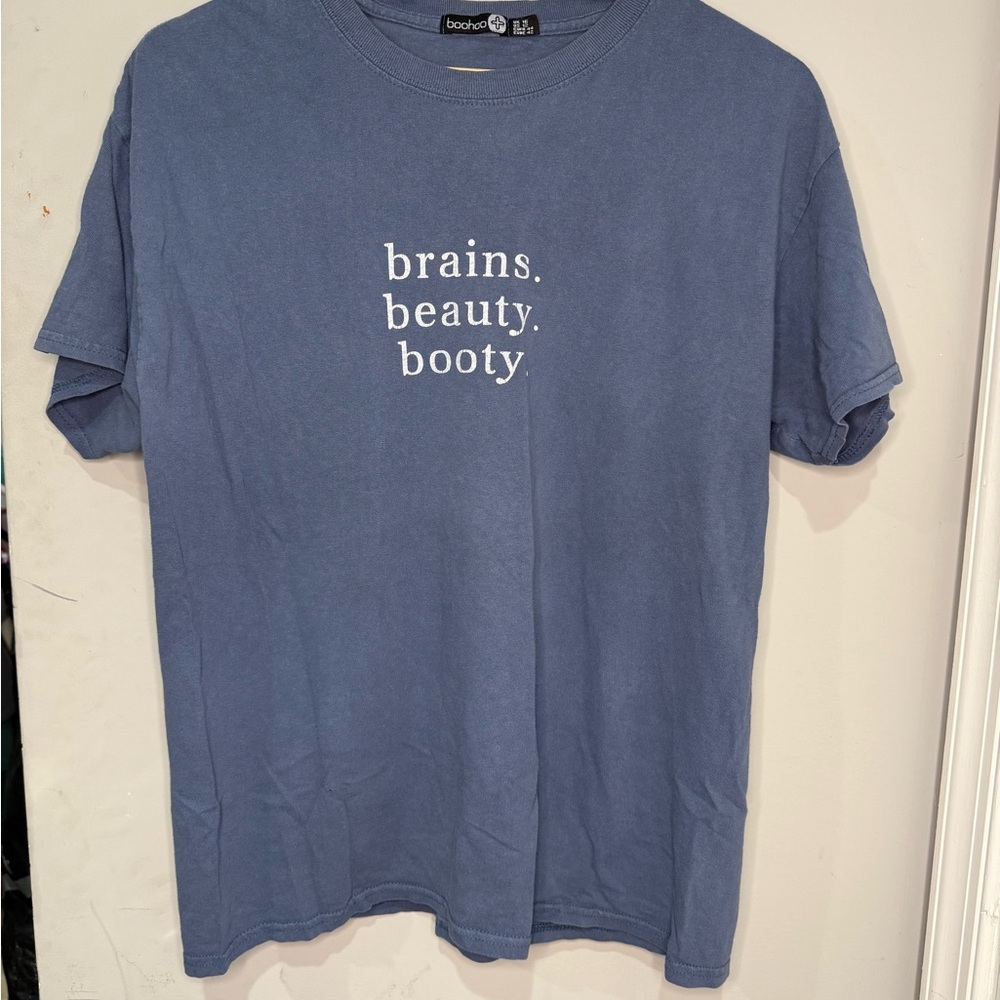 Boohoo Blue Slogan Tee